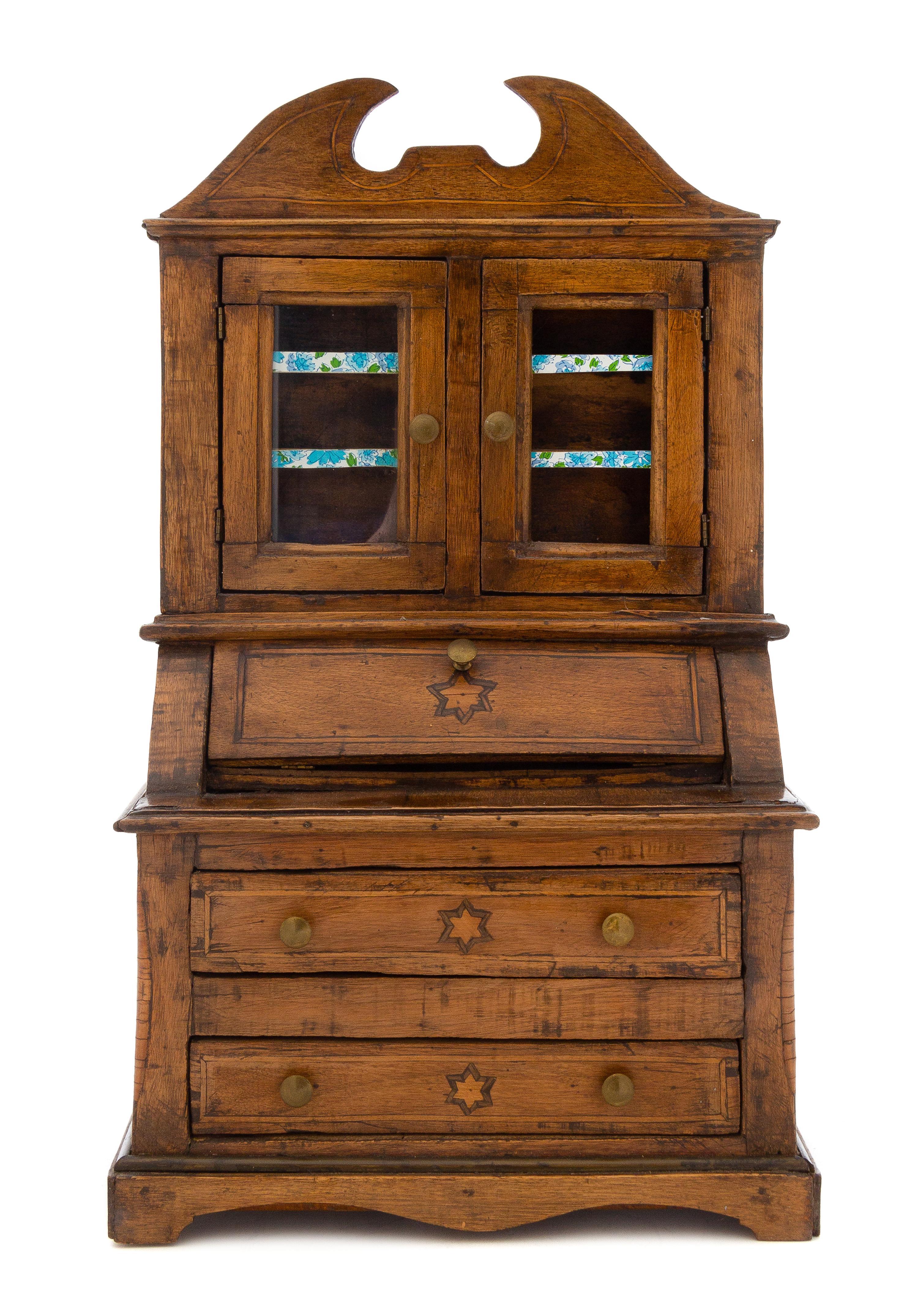 A Continental Diminutive Fruitwood Secretary Bookcase Height 17 1/4 inches. — 19TH CENTURY