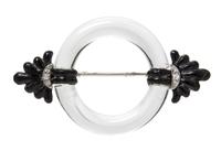 An Art Deco Platinum, Gold, Rock Crystal, Enamel and Diamond Circle Brooch, 8.50 dwts.