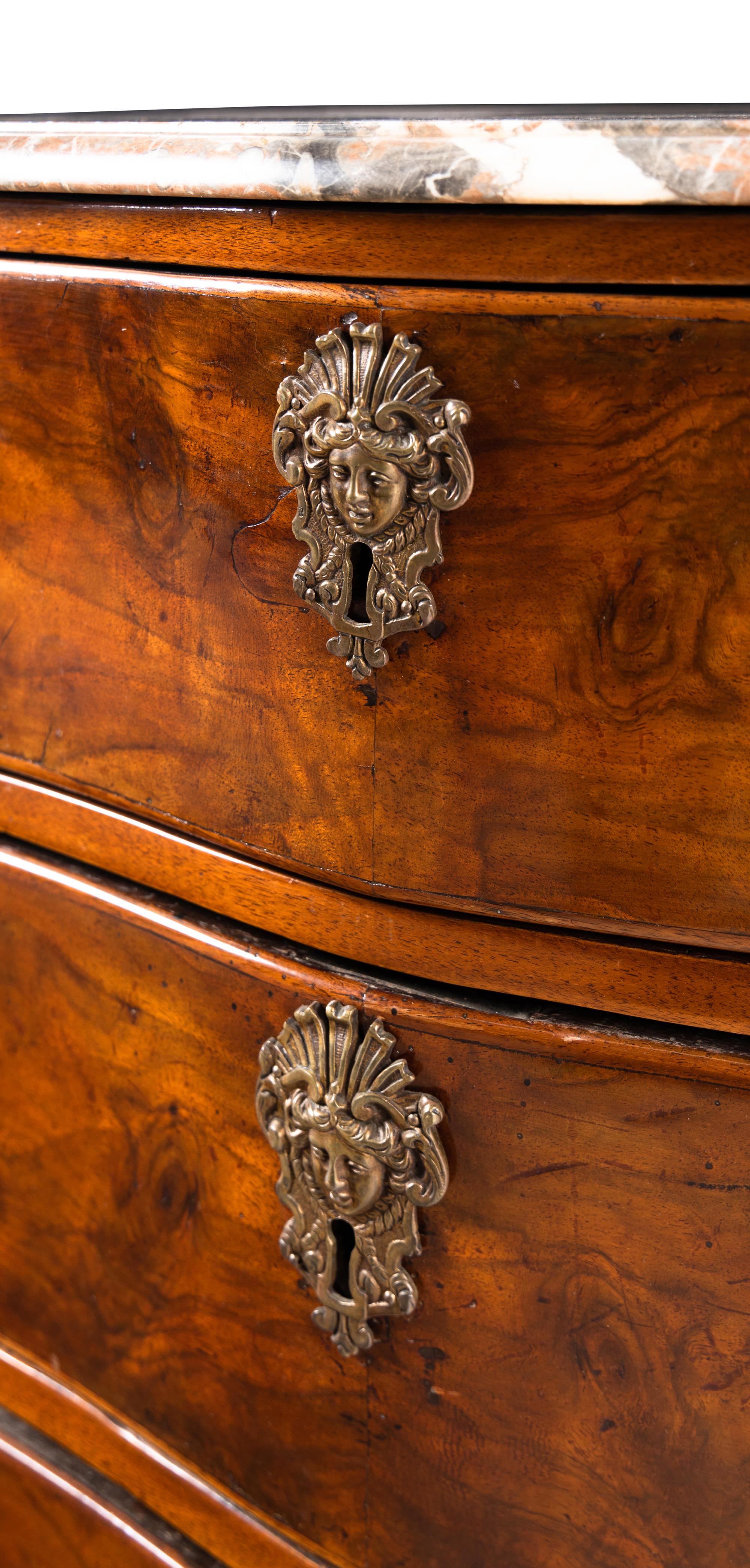 A Louis XV Walnut Marble-Top Small Commode