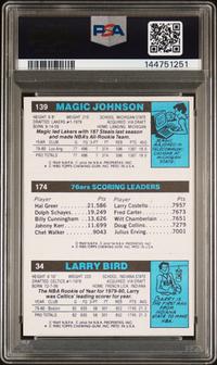A 1980 Topps Larry Bird Magic Johnson Rookie Basketball Card (PSA 6 EX-MT)
