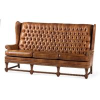A Set of Leather Upholstered Button Tufted Wingback Sofas and Armchair