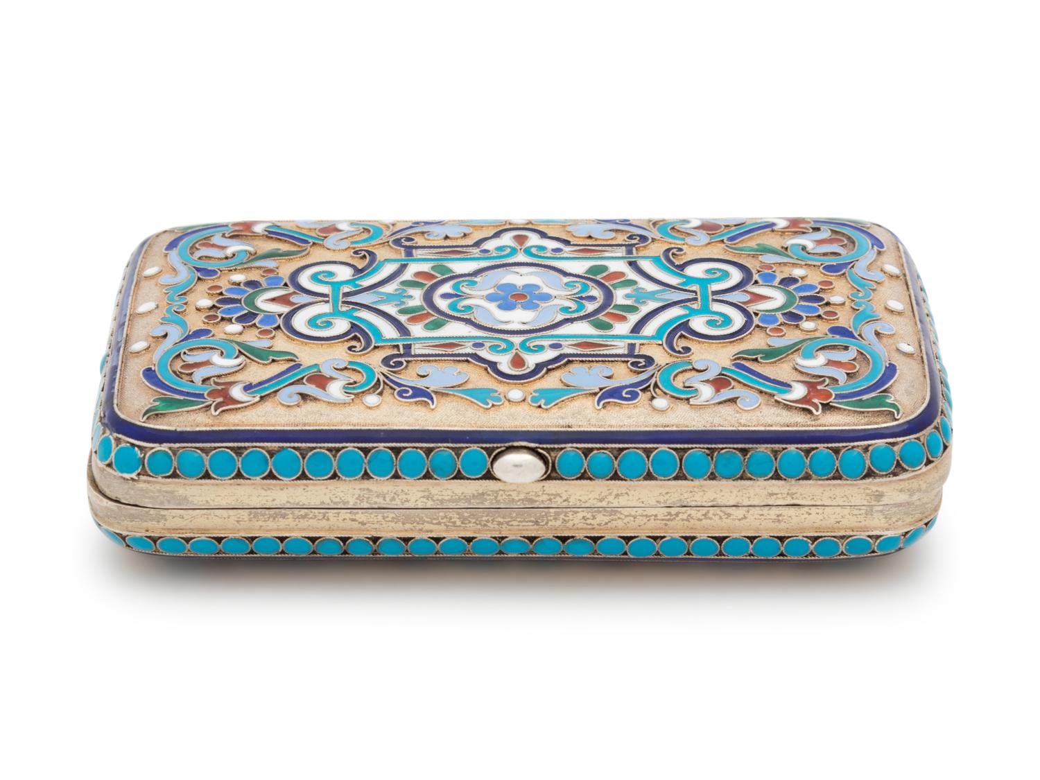 A Russian Silver-Gilt and Enameled Cigarette Case