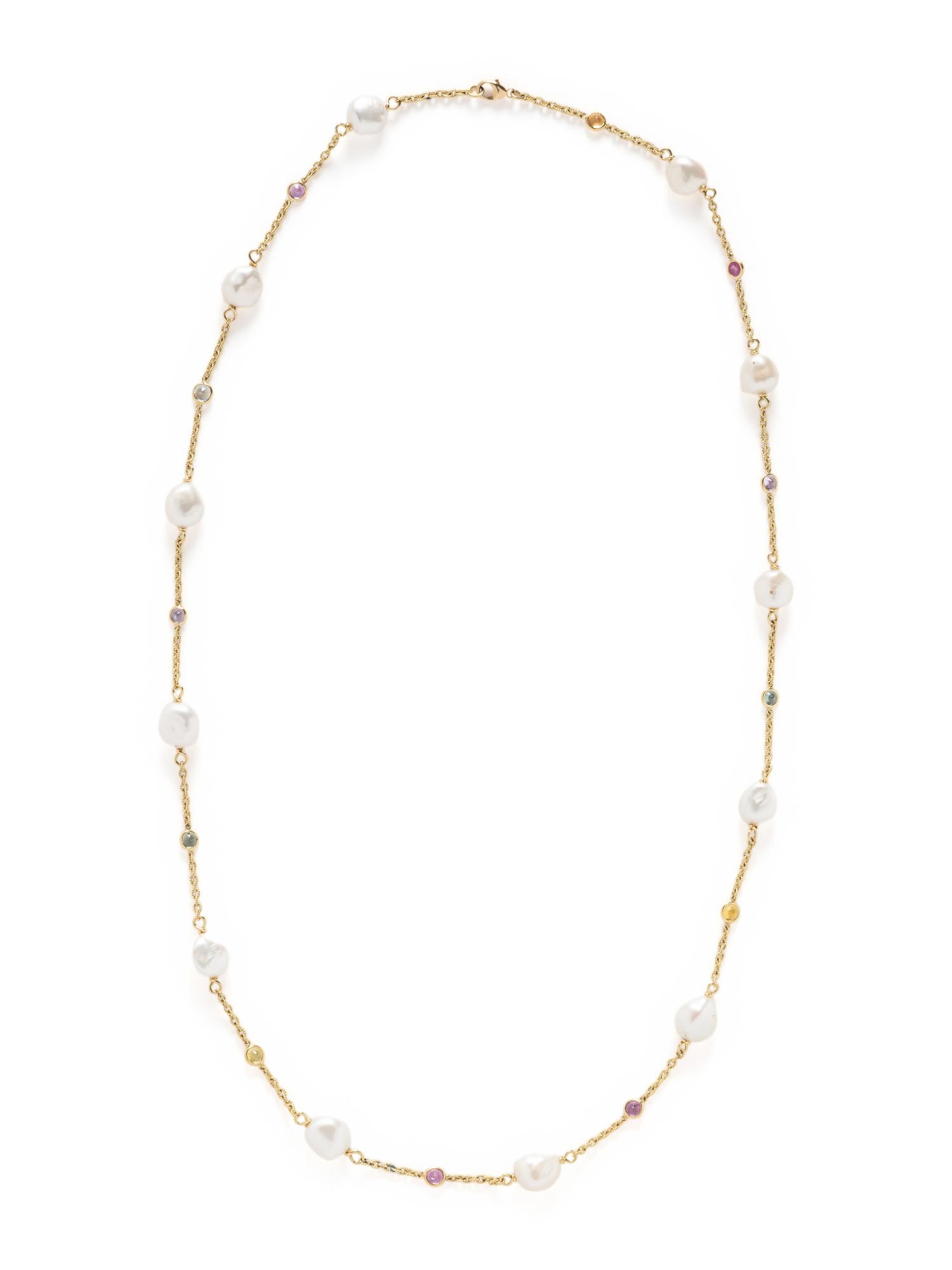 CULTURED PEARL, AND MULTICOLOR SAPPHIRE NECKLACE