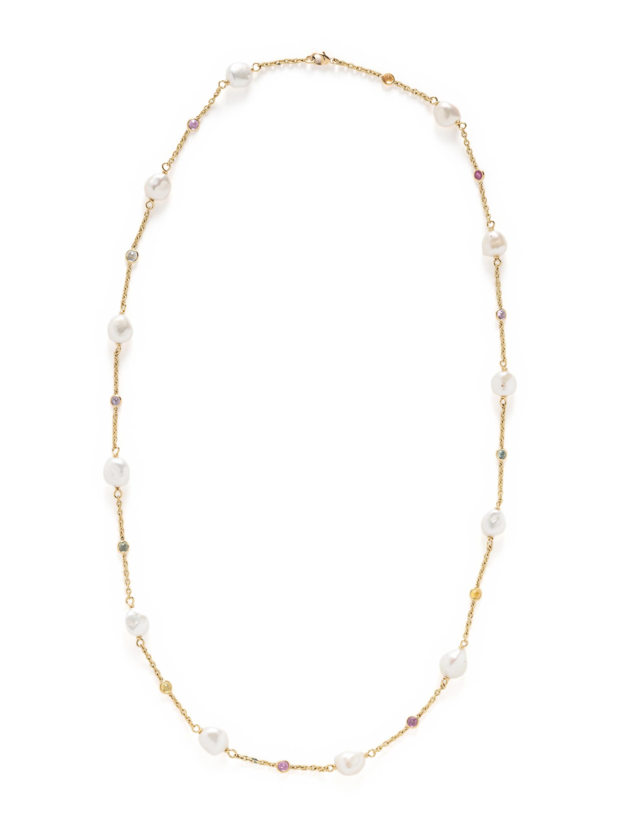 CULTURED PEARL, AND MULTICOLOR SAPPHIRE NECKLACE