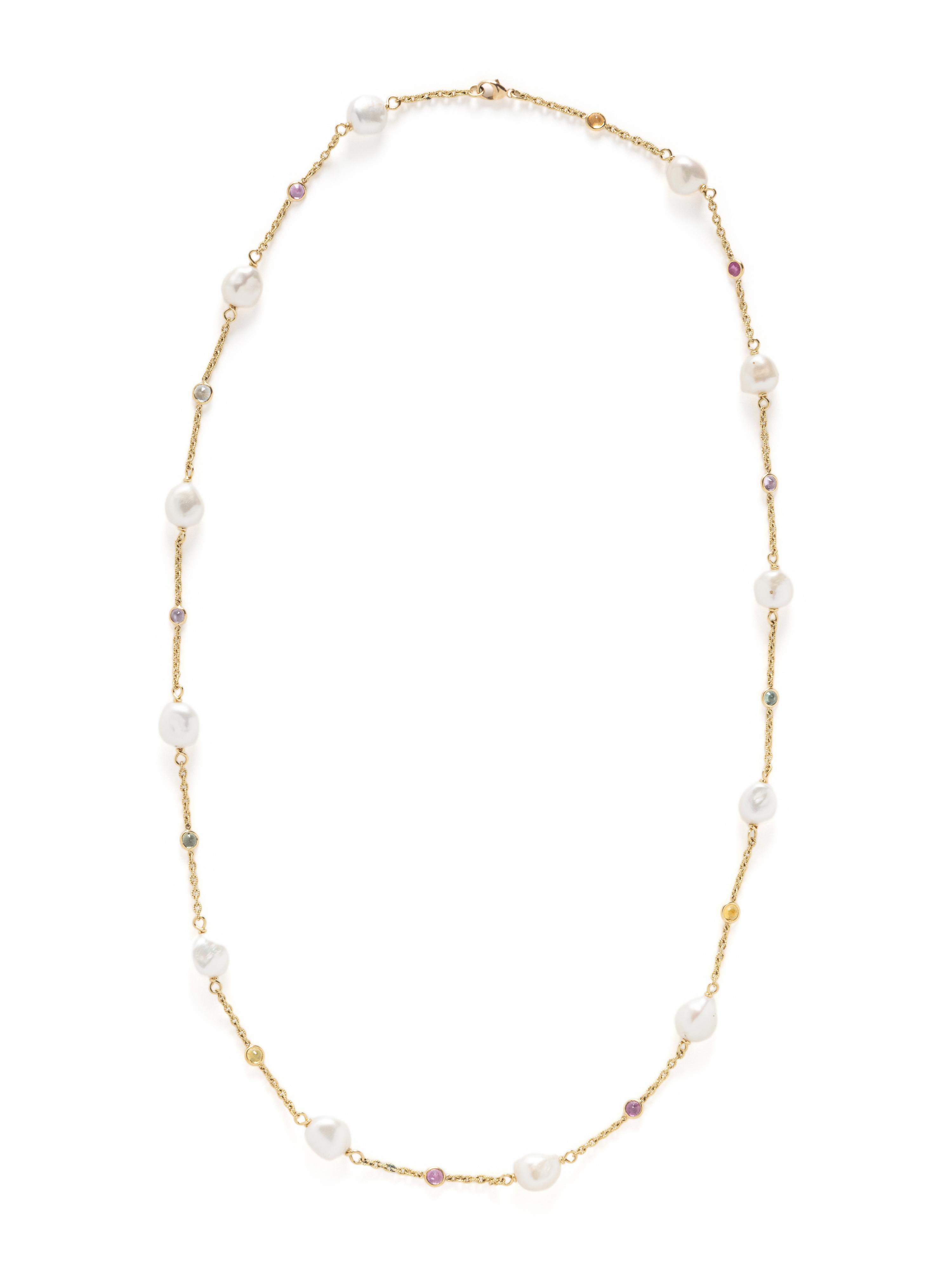 CULTURED PEARL, AND MULTICOLOR SAPPHIRE NECKLACE