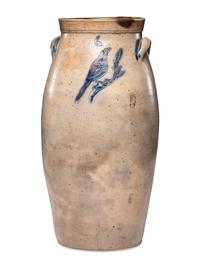 A Six-Gallon Bird Decorated Stoneware Churn