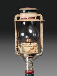 An American Painted Wood and Metal Stag Decorated Oil Lamppost