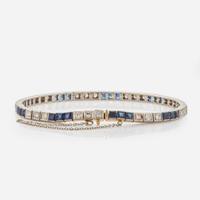 A 14K White Gold, Sapphire, and Diamond Bracelet