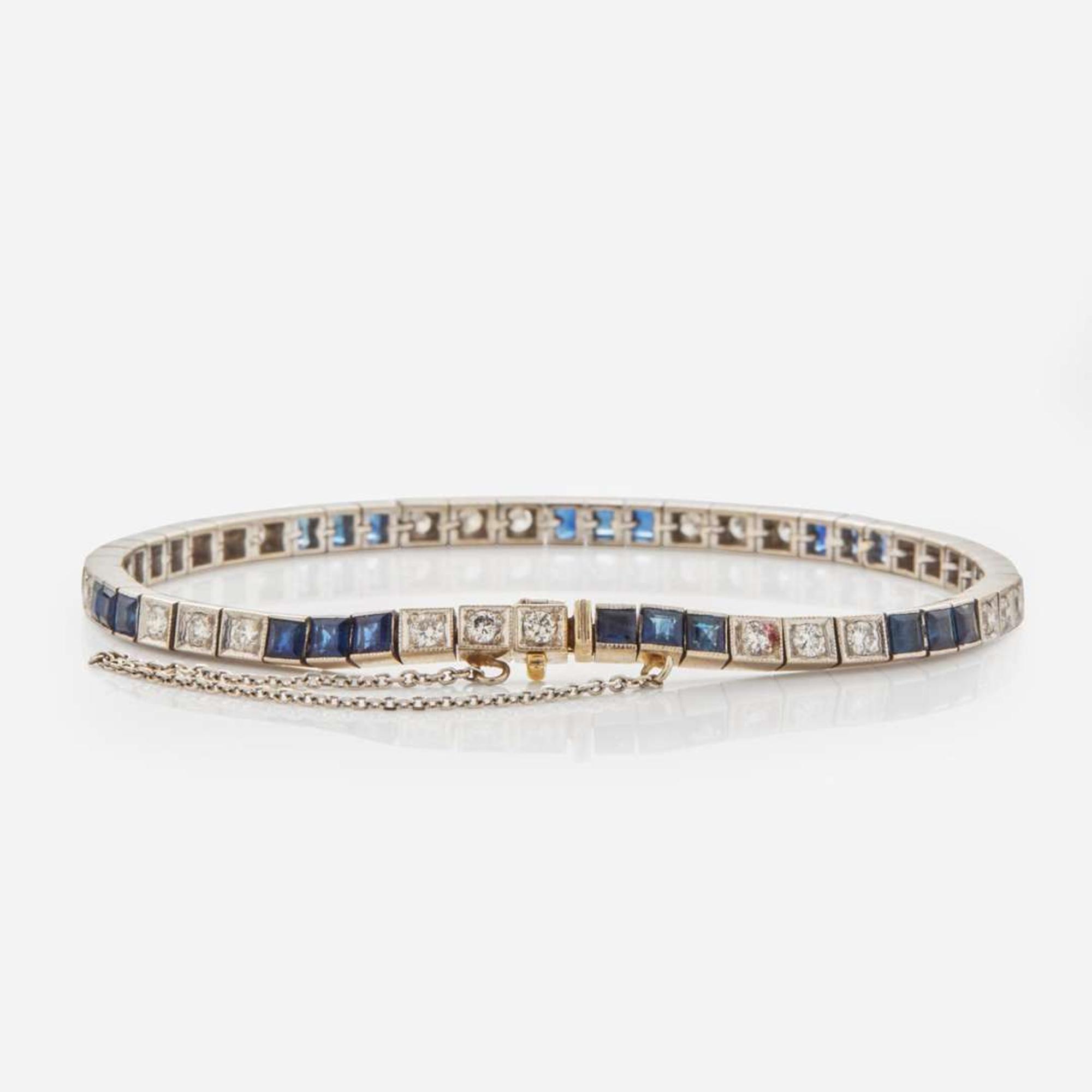 A 14K White Gold, Sapphire, and Diamond Bracelet