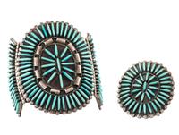 Silver and Needle Point Turquoise Cuff Bracelet AND Ring