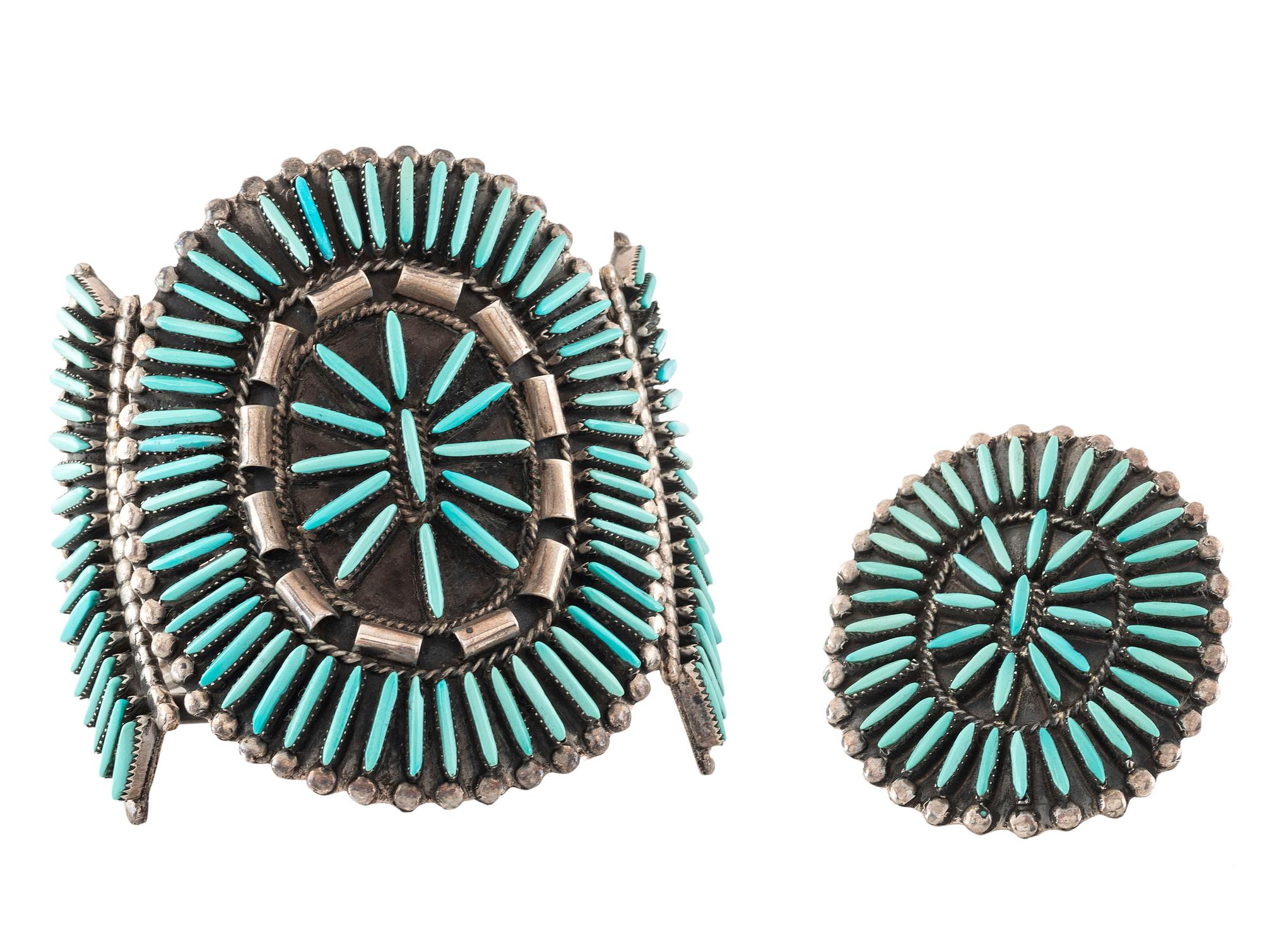 Silver and Needle Point Turquoise Cuff Bracelet AND Ring