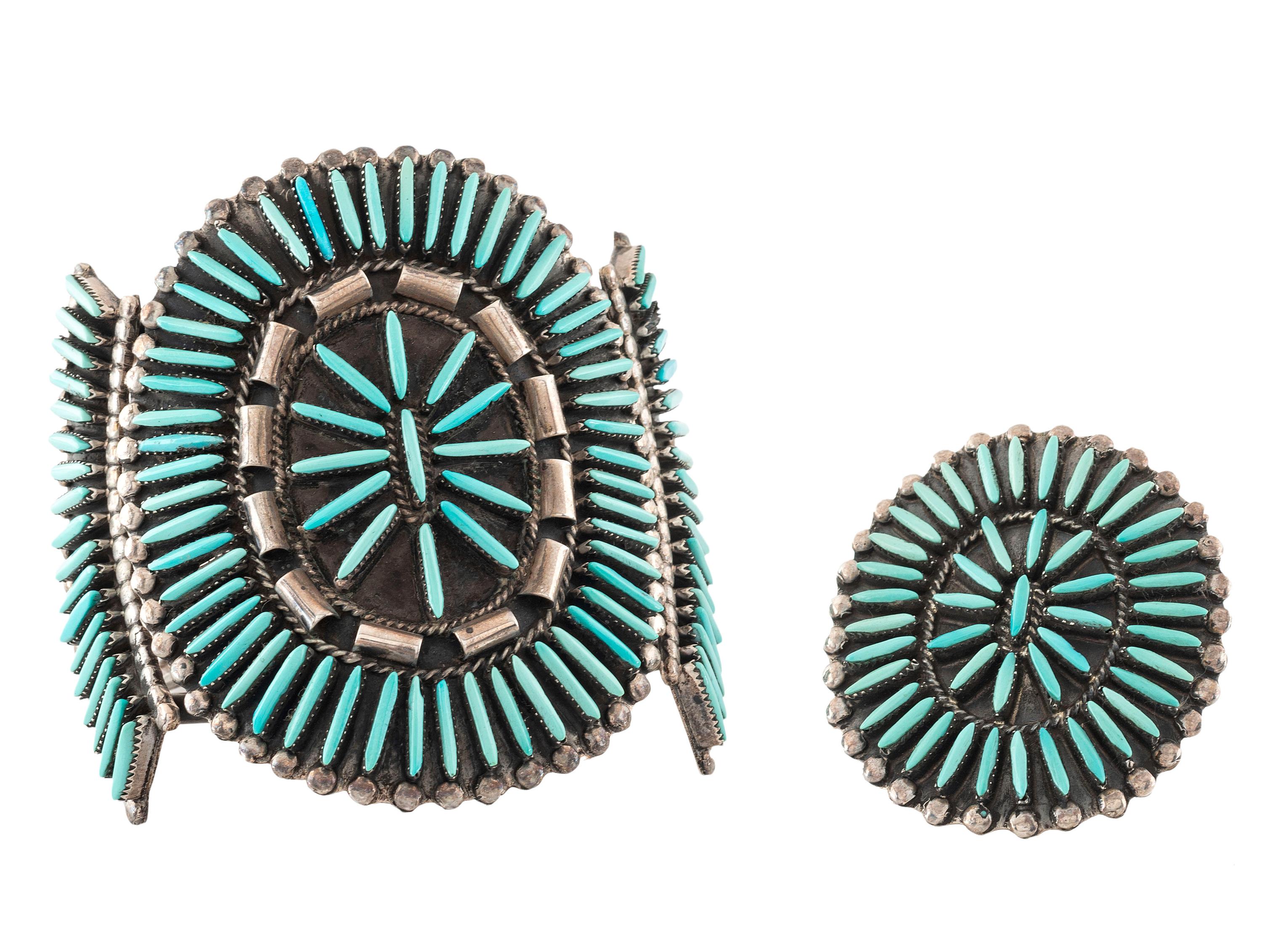 Silver and Needle Point Turquoise Cuff Bracelet AND Ring