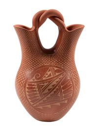 Sgraffito Pottery Wedding Vase, with Twisted Handle