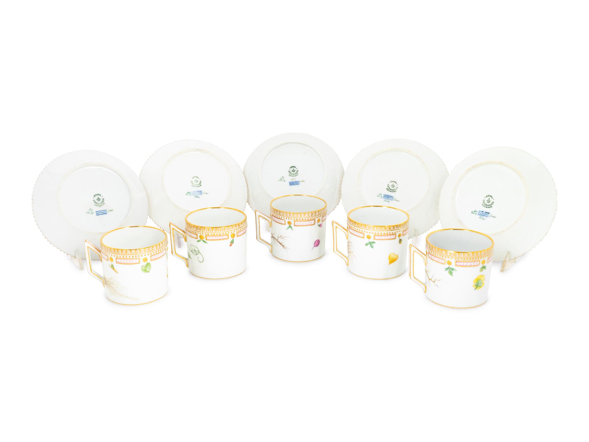 A Set of Fourteen Royal Copenhagen Flora Danica Demitasse Cups and Saucers