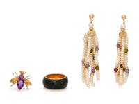 Collection of 14 Karat Yellow Gold and Multigem Jewelry,