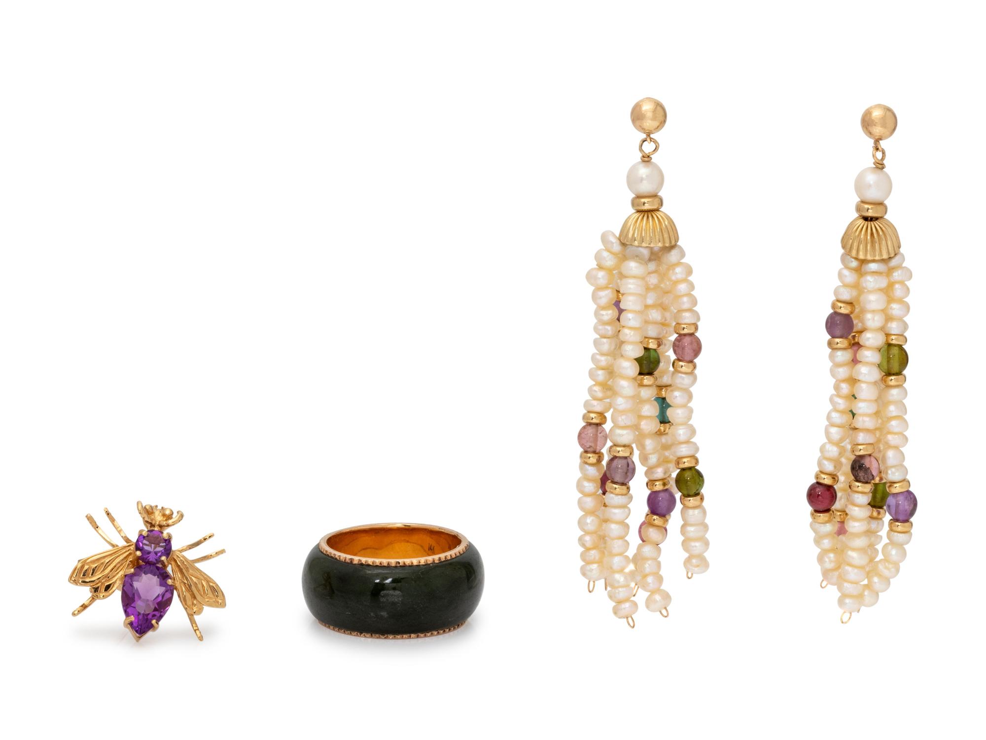 Collection of 14 Karat Yellow Gold and Multigem Jewelry,