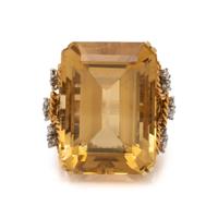CITRINE, DIAMOND, AND YELLOW GOLD RING