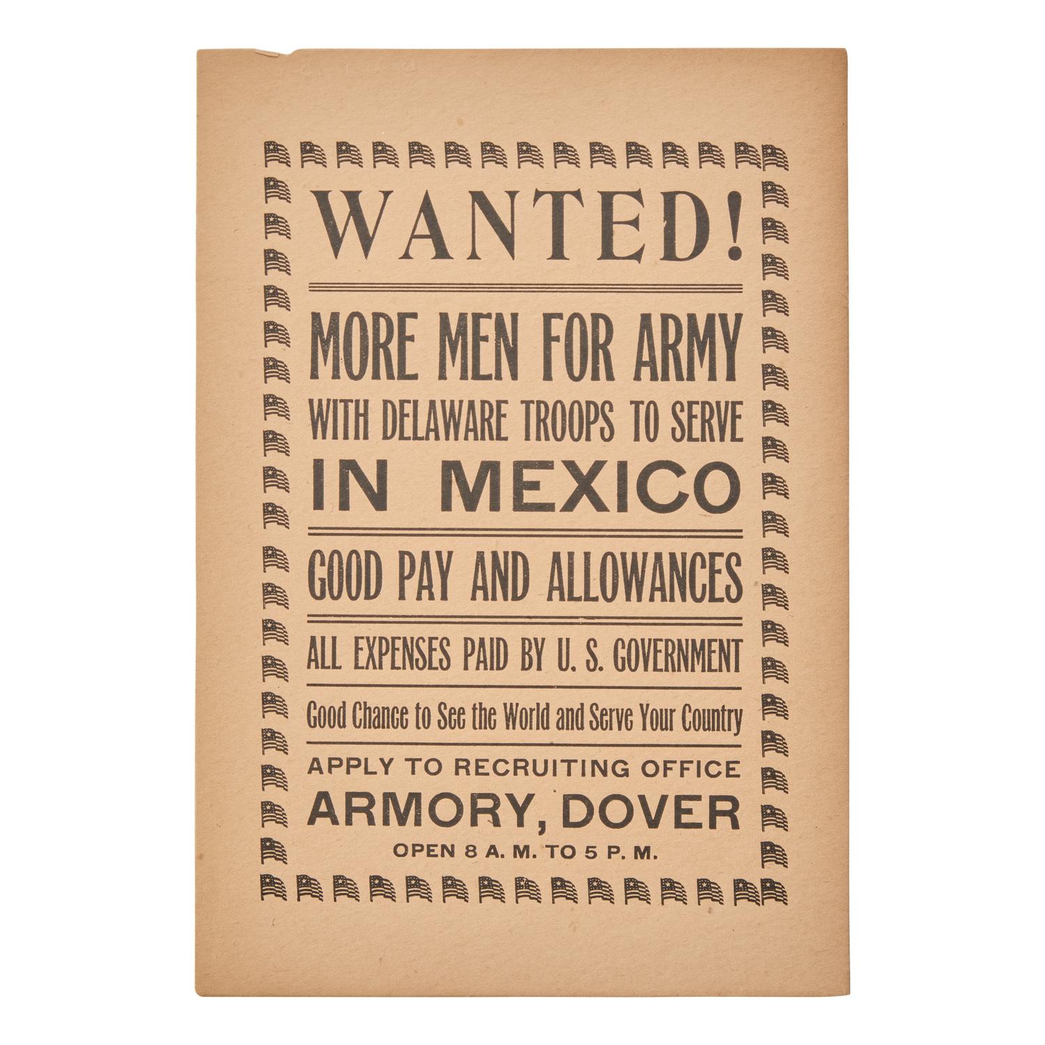 [Villa, Pancho] Rare Enlistment Poster During the American "Punitive Expedition" of 1916 Against Mexican Revolutionaries