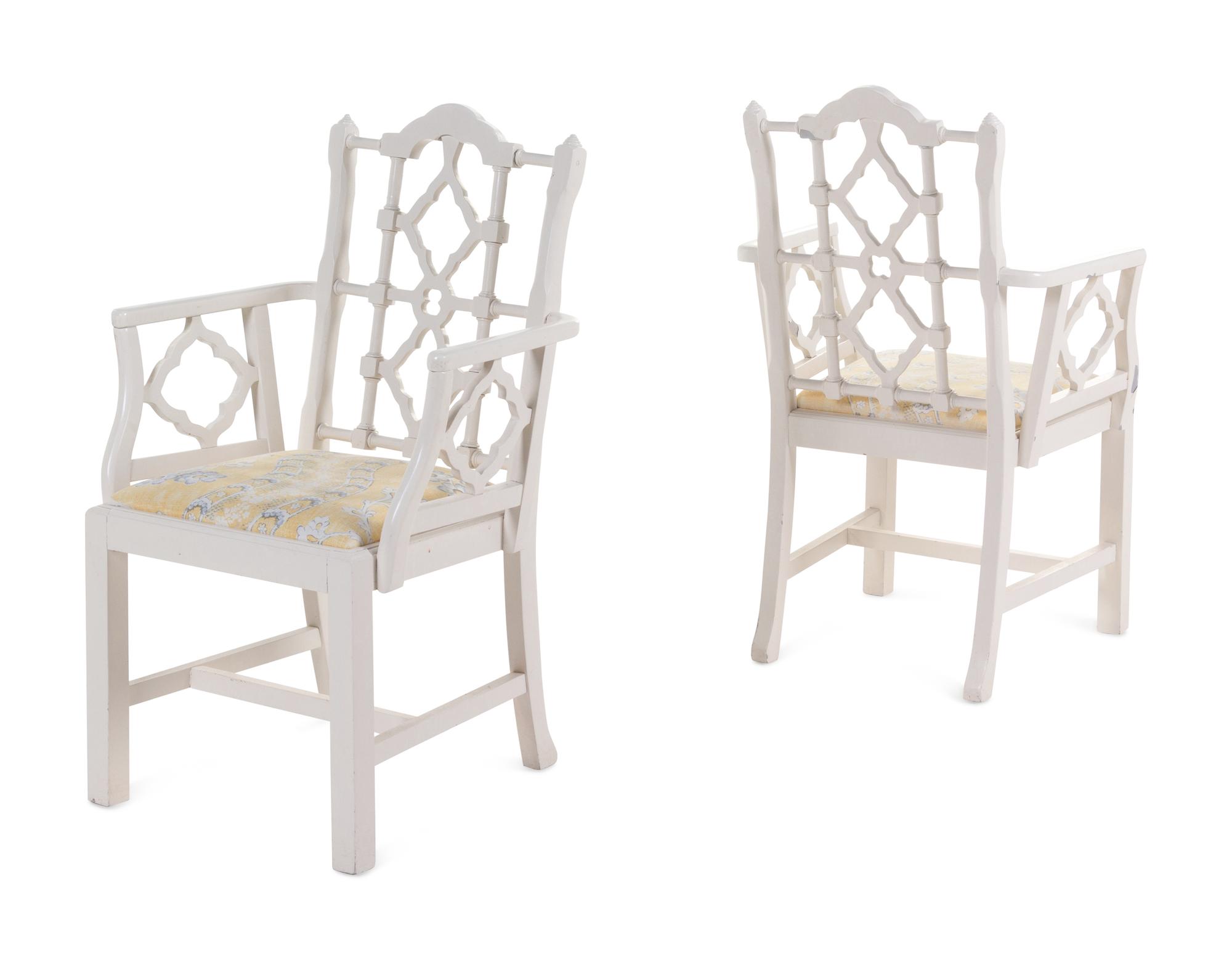 A Chinese Chippendale Style White-Painted Dining Suite