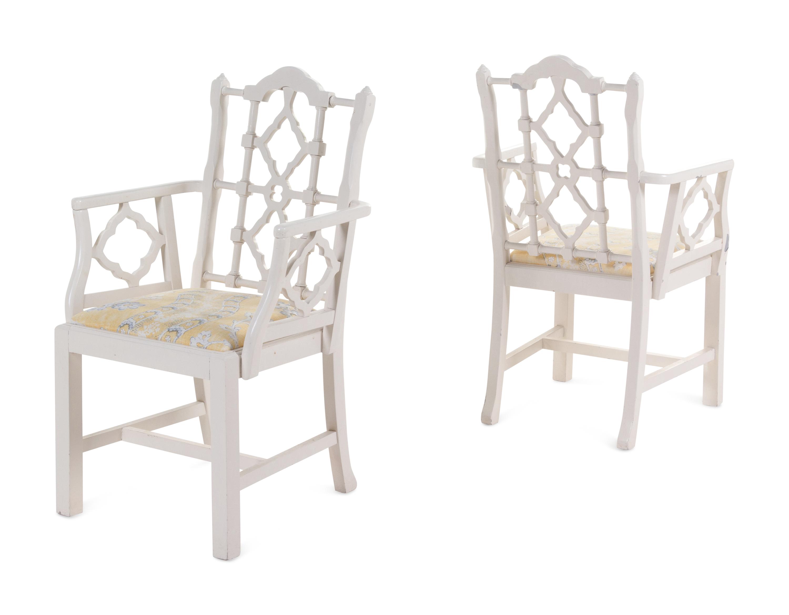 A Chinese Chippendale Style White-Painted Dining Suite
