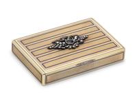 A Russian Yellow Gold, Enamel, Diamond and Sapphire Mounted Snuff Box
