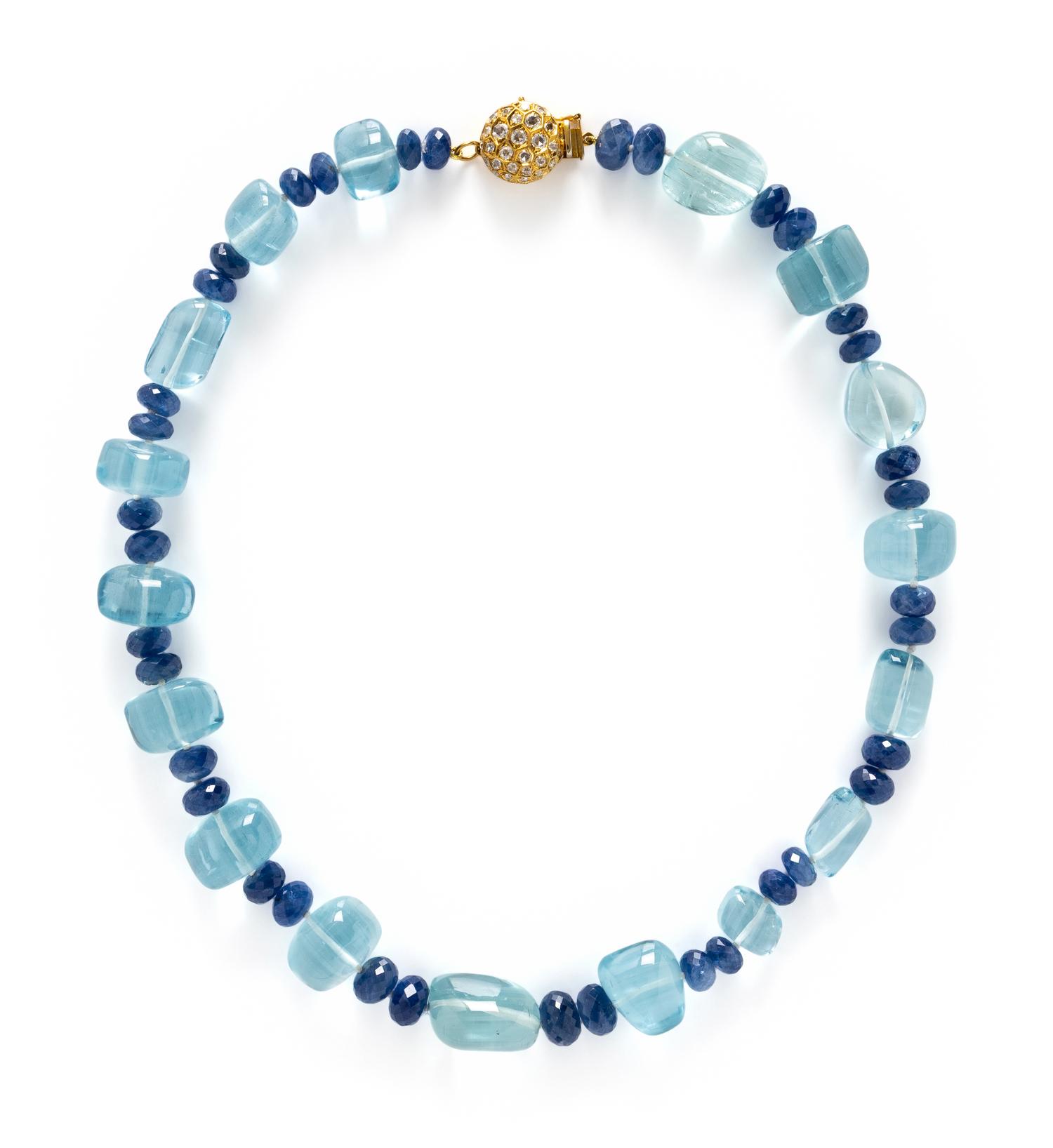 AQUAMARINE, SAPPHIRE, AND DIAMOND NECKLACE