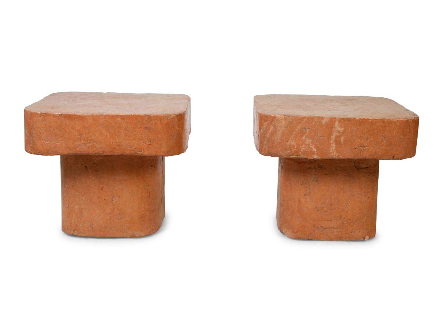 A Pair of Faux-Marble Painted Weighted Resin Side Tables — 20TH CENTURY