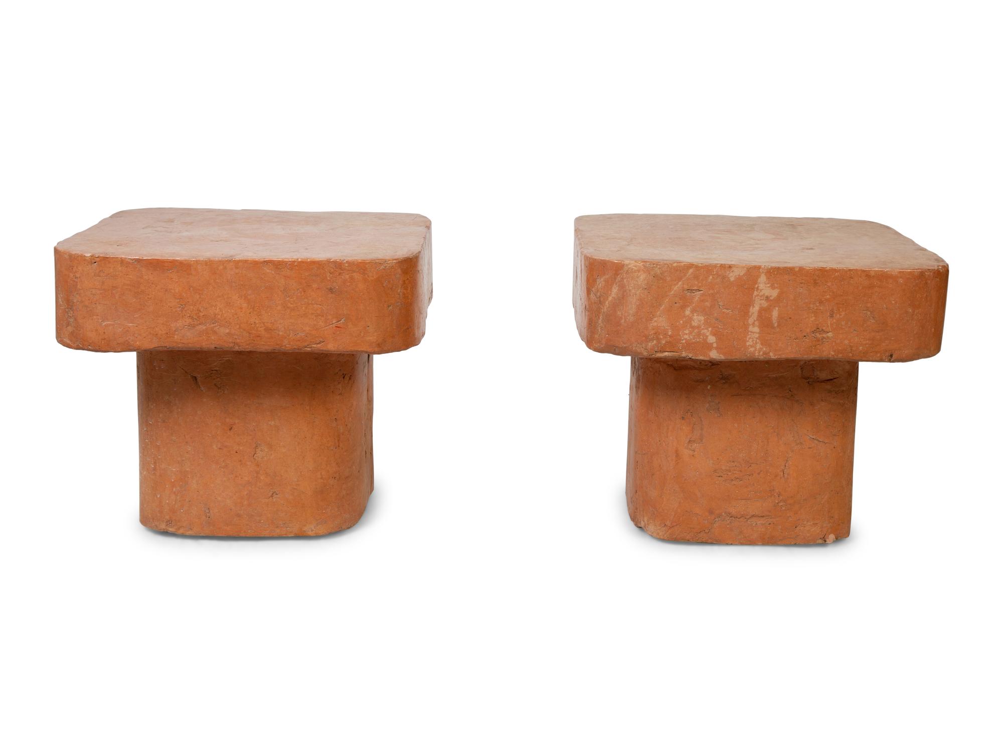A Pair of Faux-Marble Painted Weighted Resin Side Tables — 20TH CENTURY