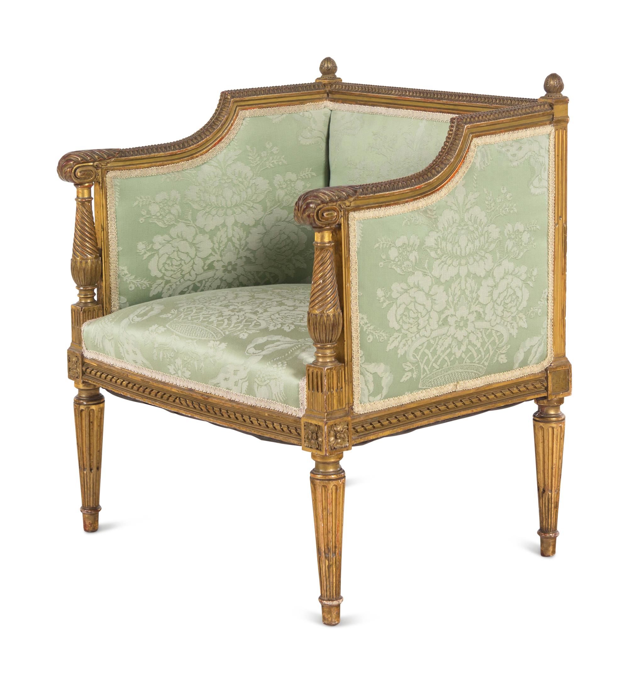 A Louis XVI Style Giltwood Bergère