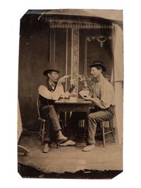 [WESTERN AMERICANA]. 5 tintypes of men playing cards and gambling, incl. gunslingers.