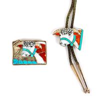Zuni Silver and Multi-Stone Pictorial Buckle and Bolo Set