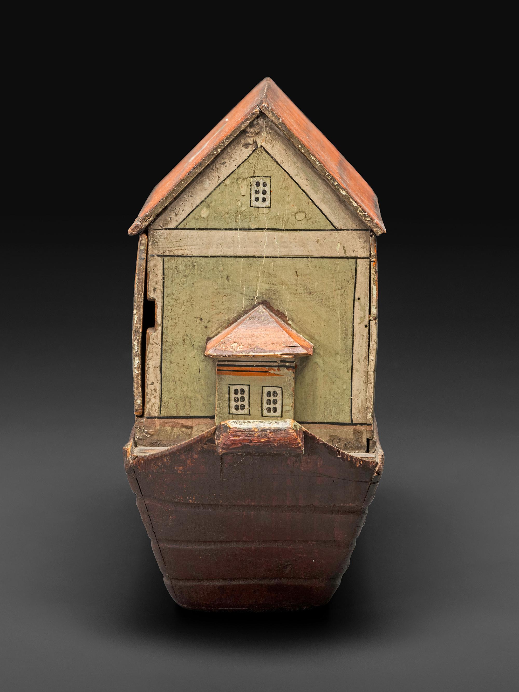 A German Painted Wood Noah's Ark with Slide-Front Cover