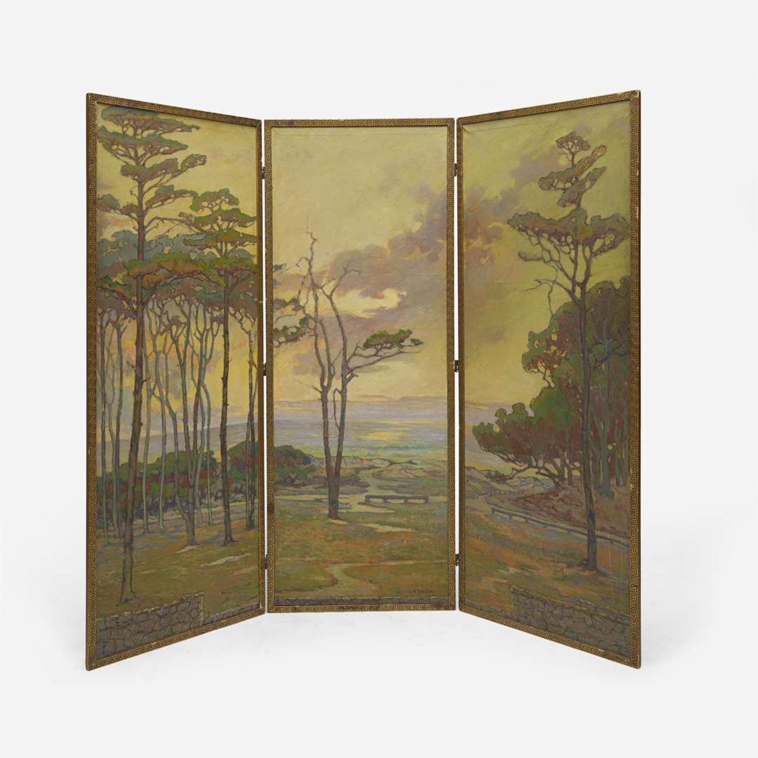 Calthea Campbell Vivian (American, 1857-1943) Cypresses, Pacific Grove, California (Three-Panel Screen)