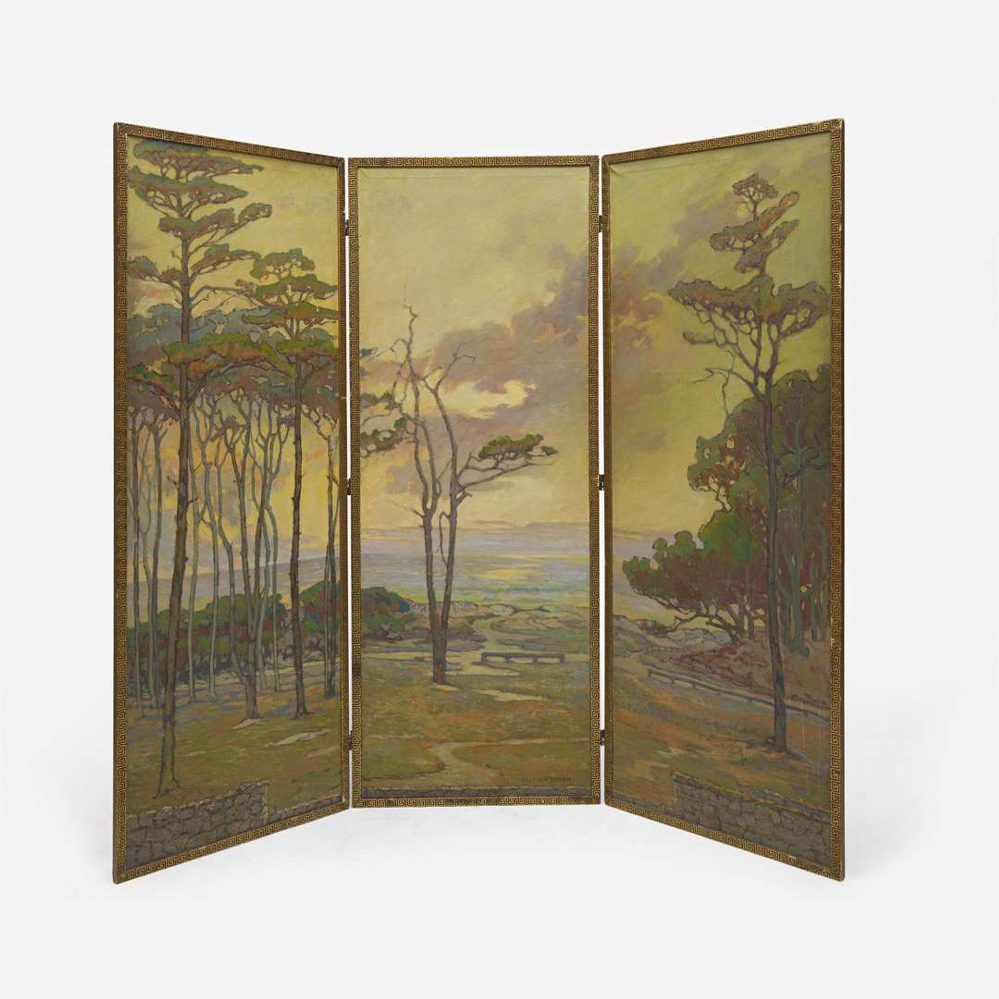 Calthea Campbell Vivian (American, 1857-1943) Cypresses, Pacific Grove, California (Three-Panel Screen)