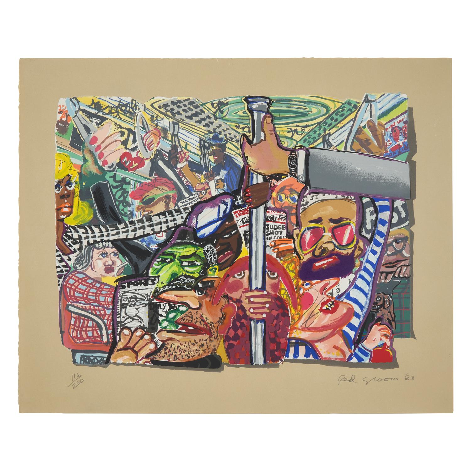 Red Grooms (American, b. 1937) — Saskia Down the Metro (from New York, New York ), 1983