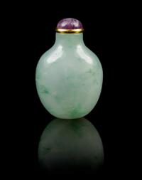 A Chinese Jadeite Snuff Bottle 19TH CENTURY Height 2 1/2 inches. — 19TH CENTURY