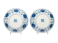 A Pair of Blue and White Porcelain 'Lotus' Plates
