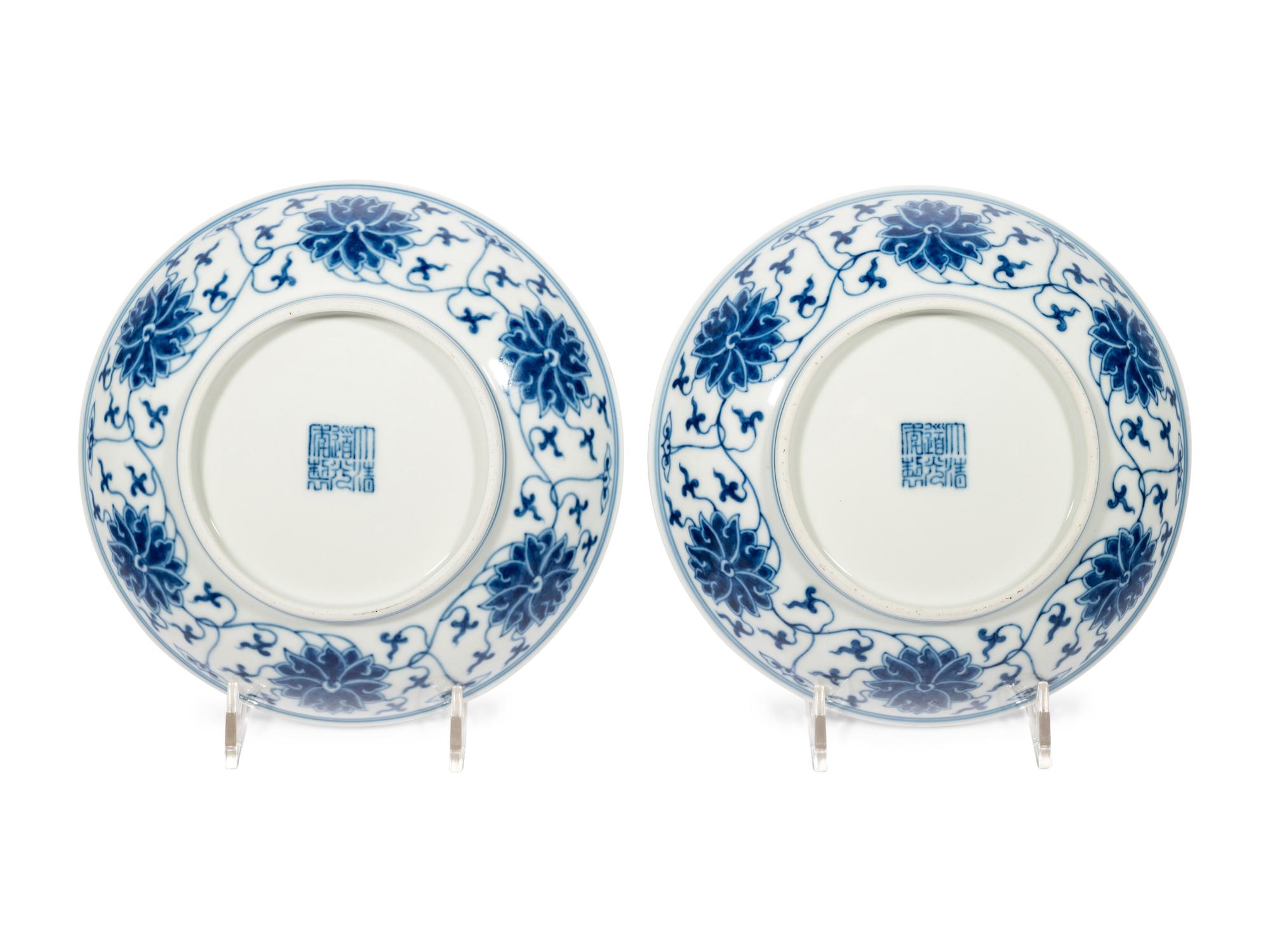 A Pair of Blue and White Porcelain 'Lotus' Plates