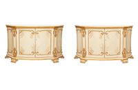 A Pair of Painted and Parcel Gilt Serpentine-Front Cabinets
