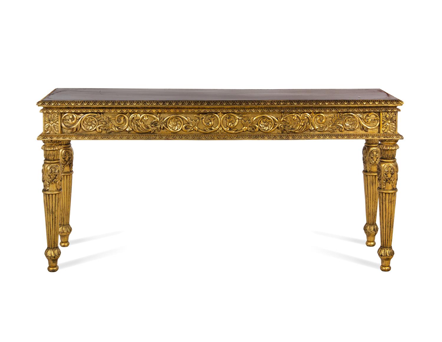 An Italian Rococo Style Giltwood Marble-Top Console Table