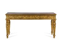 An Italian Rococo Style Giltwood Marble-Top Console Table