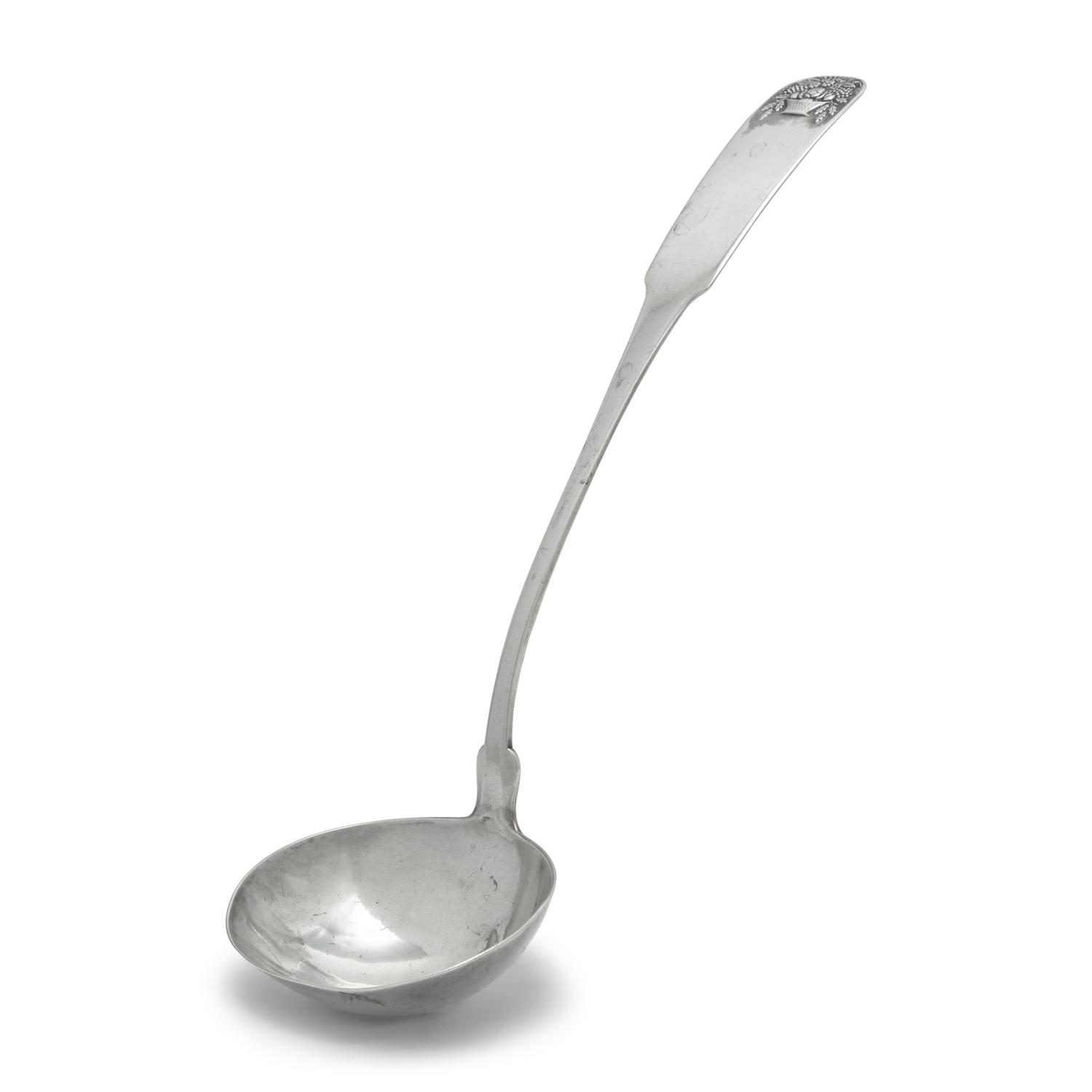 A Southern Federal Coin Silver Fiddle-Back Ladle with Cast Flower Basket