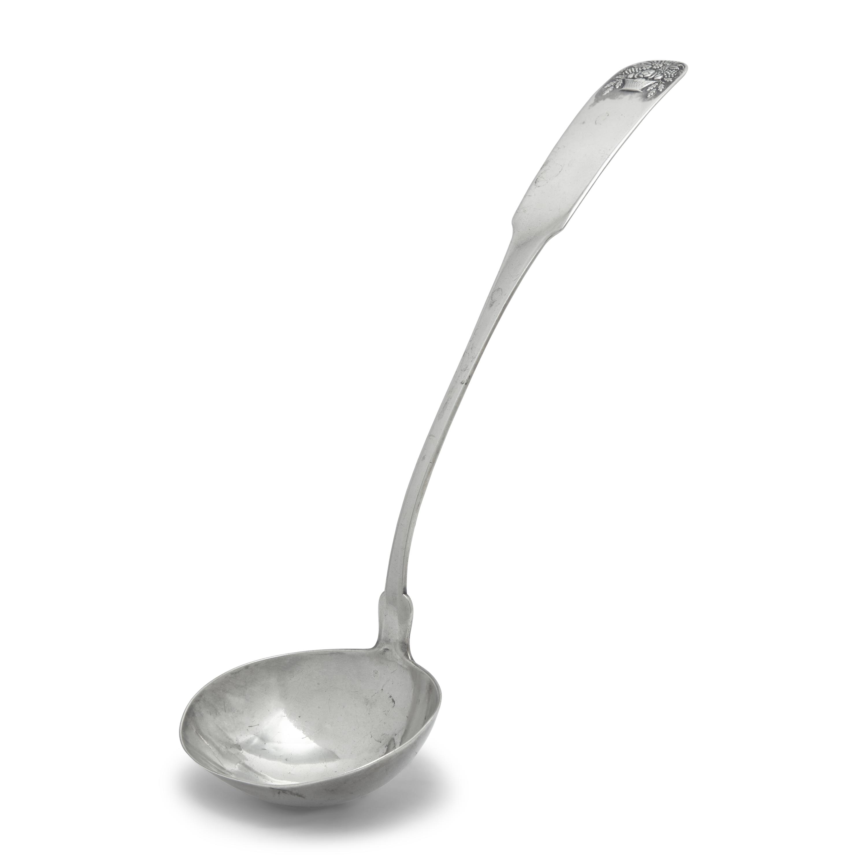 A Southern Federal Coin Silver Fiddle-Back Ladle with Cast Flower Basket