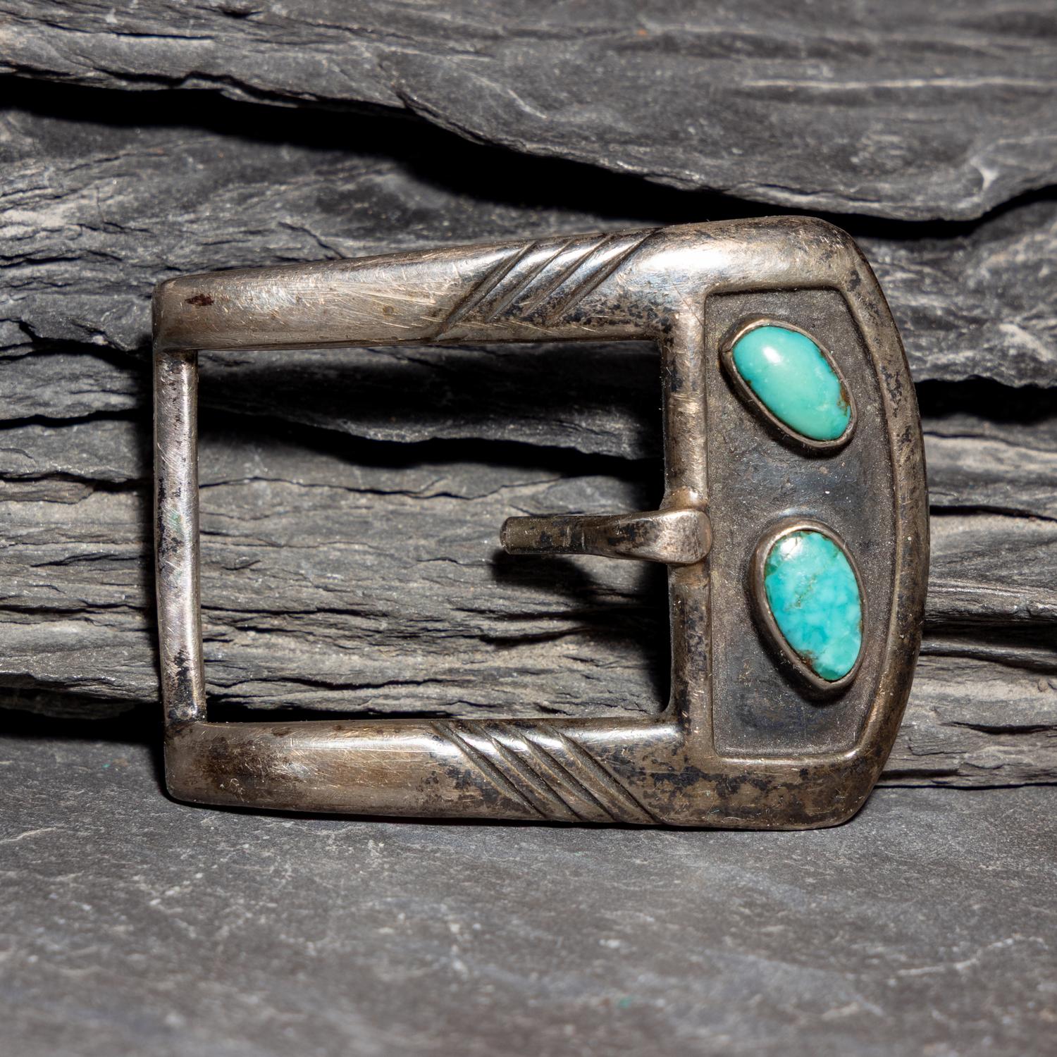 The White Hogan Silver Shop (Shop, 1946-2006) — Sterling Silver and Turquoise Belt Buckle