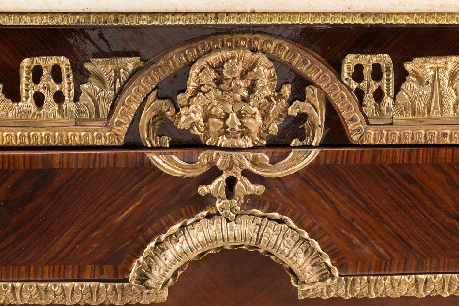 A French Gilt Bronze Mounted Marquetry Marble-Top Cabinet