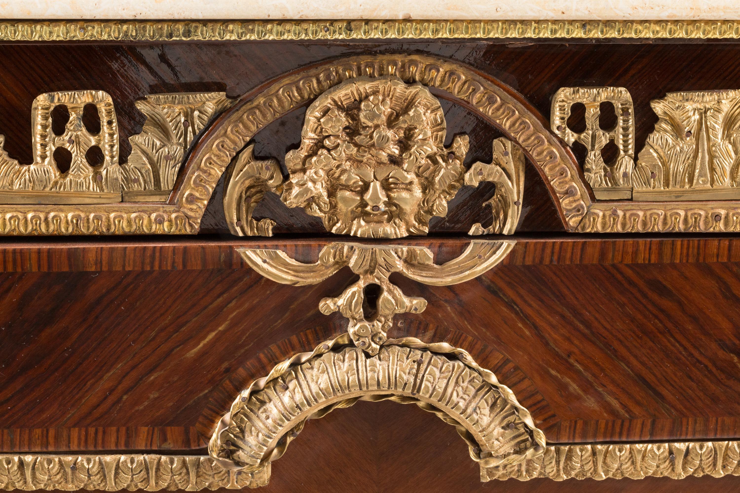 A French Gilt Bronze Mounted Marquetry Marble-Top Cabinet