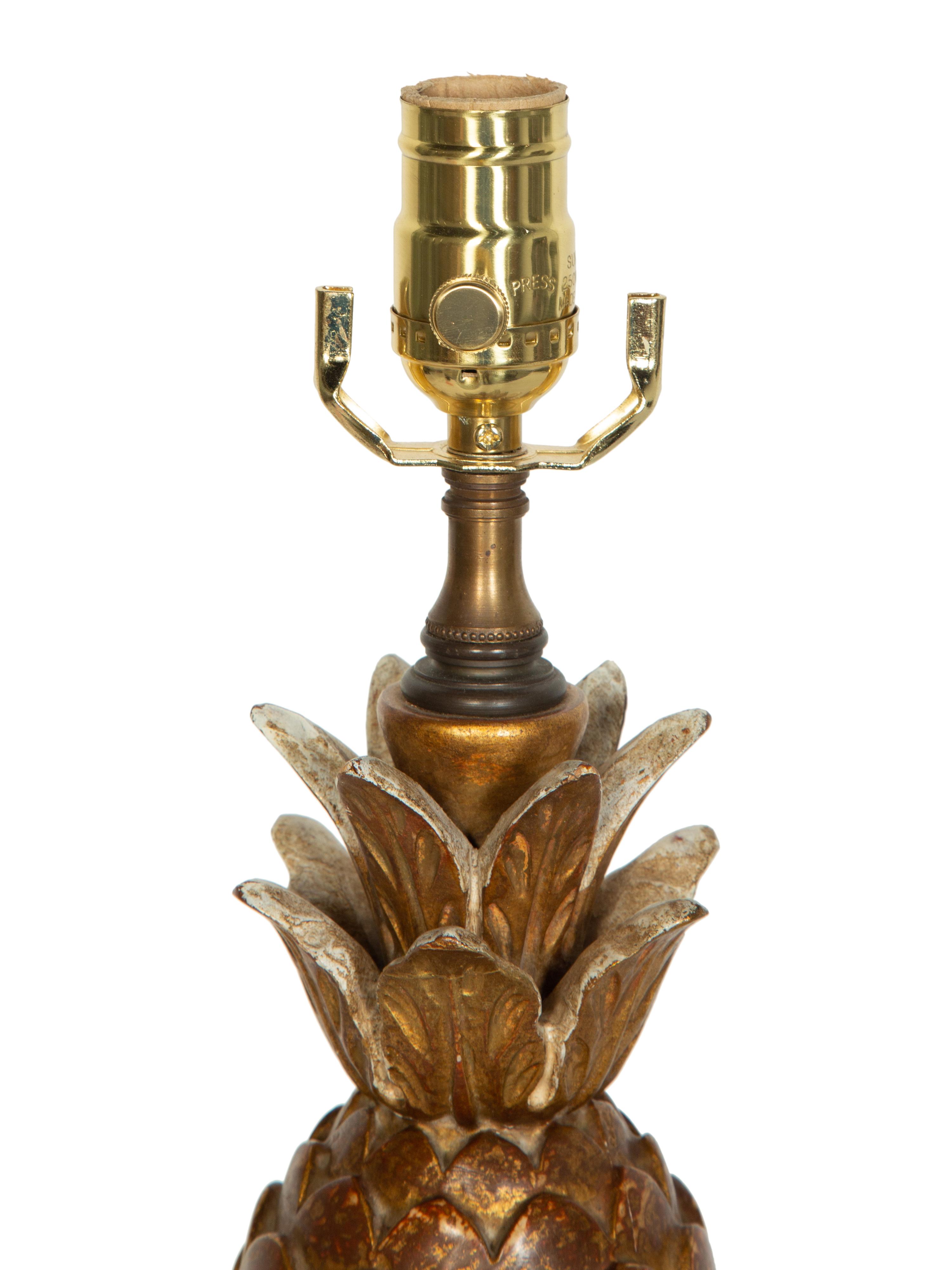 An Italian Painted and Gilt Pineapple Lamp