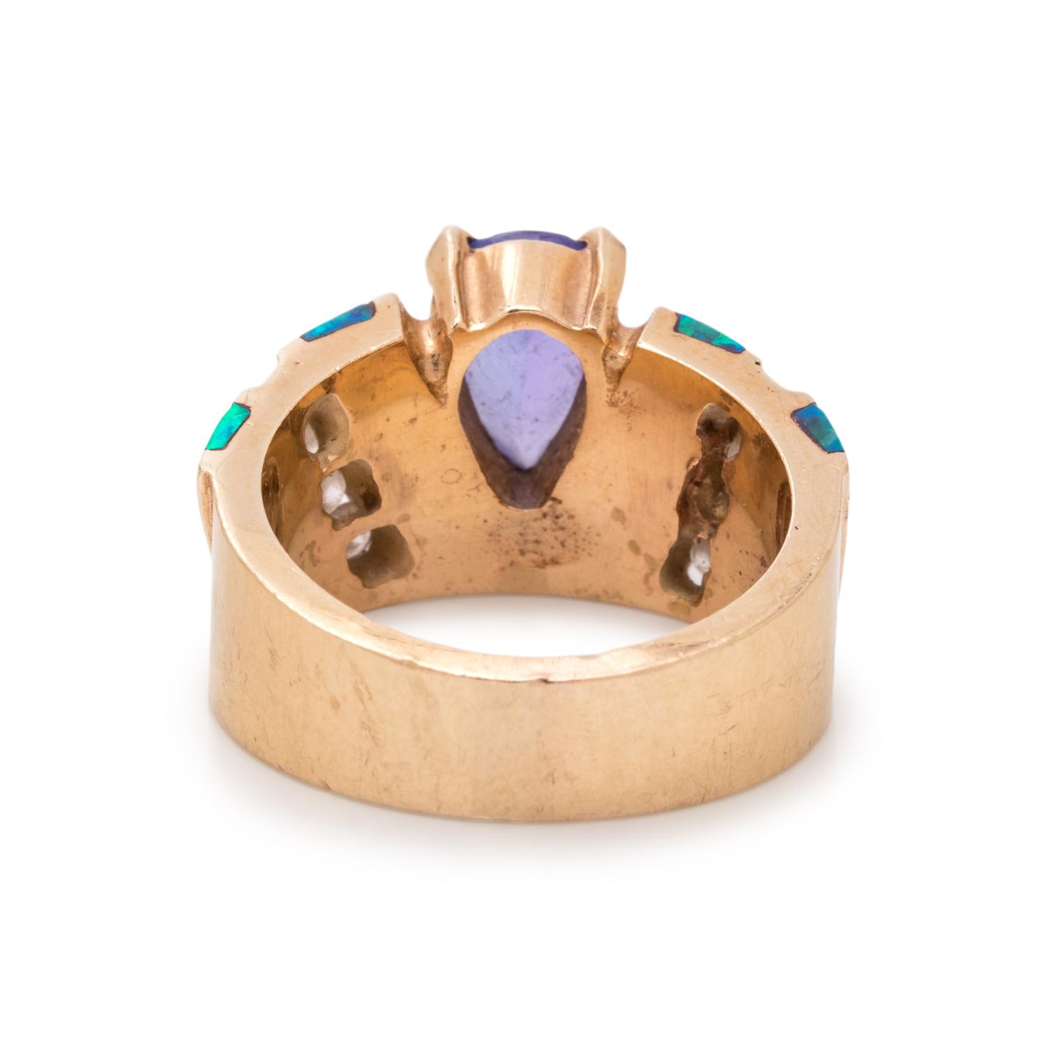 TANZANITE, DIAMOND AND OPAL RING