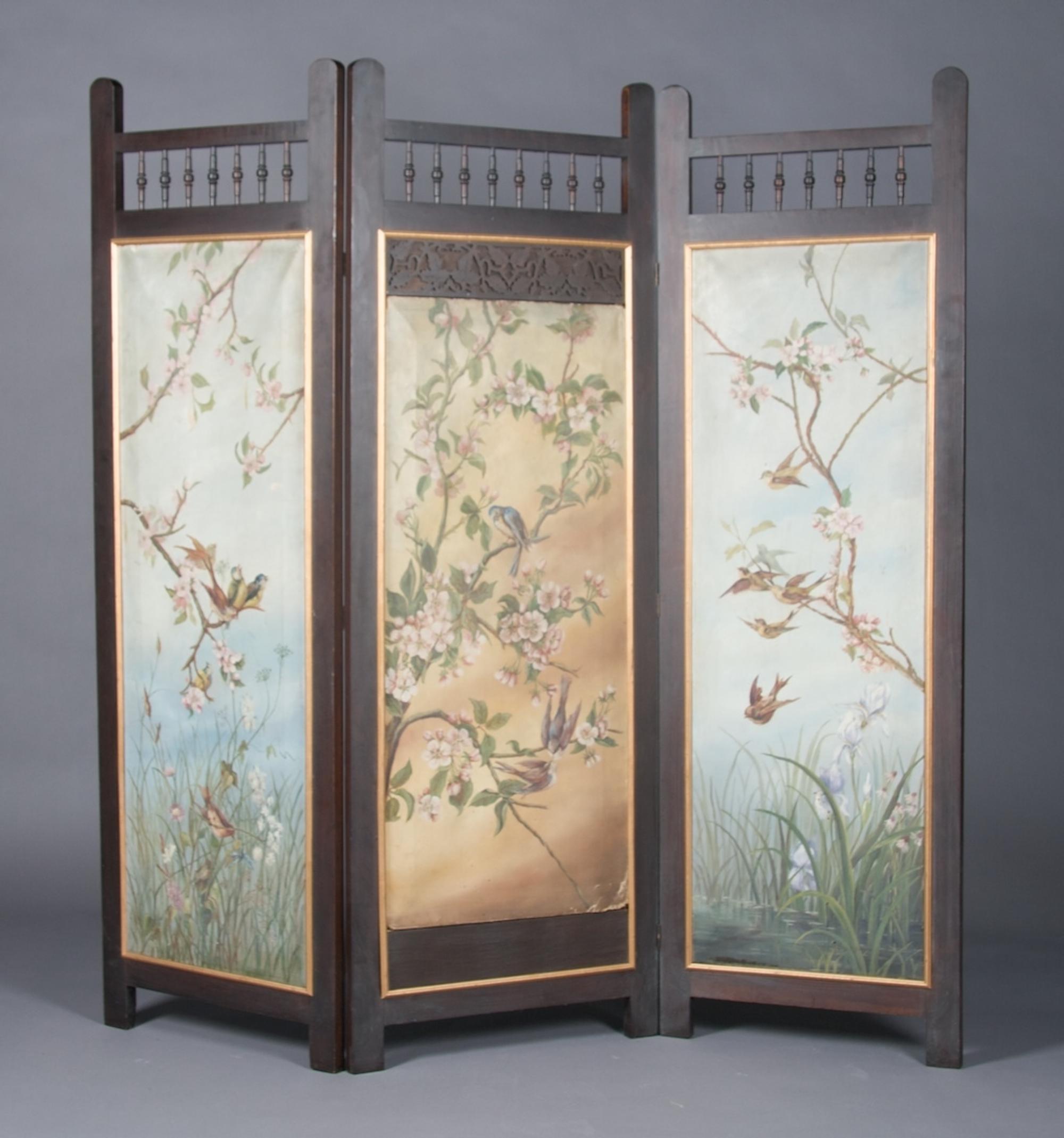 An American Three Panel Floor Screen, Height of each panel 64 x width 20 1/2 inches.