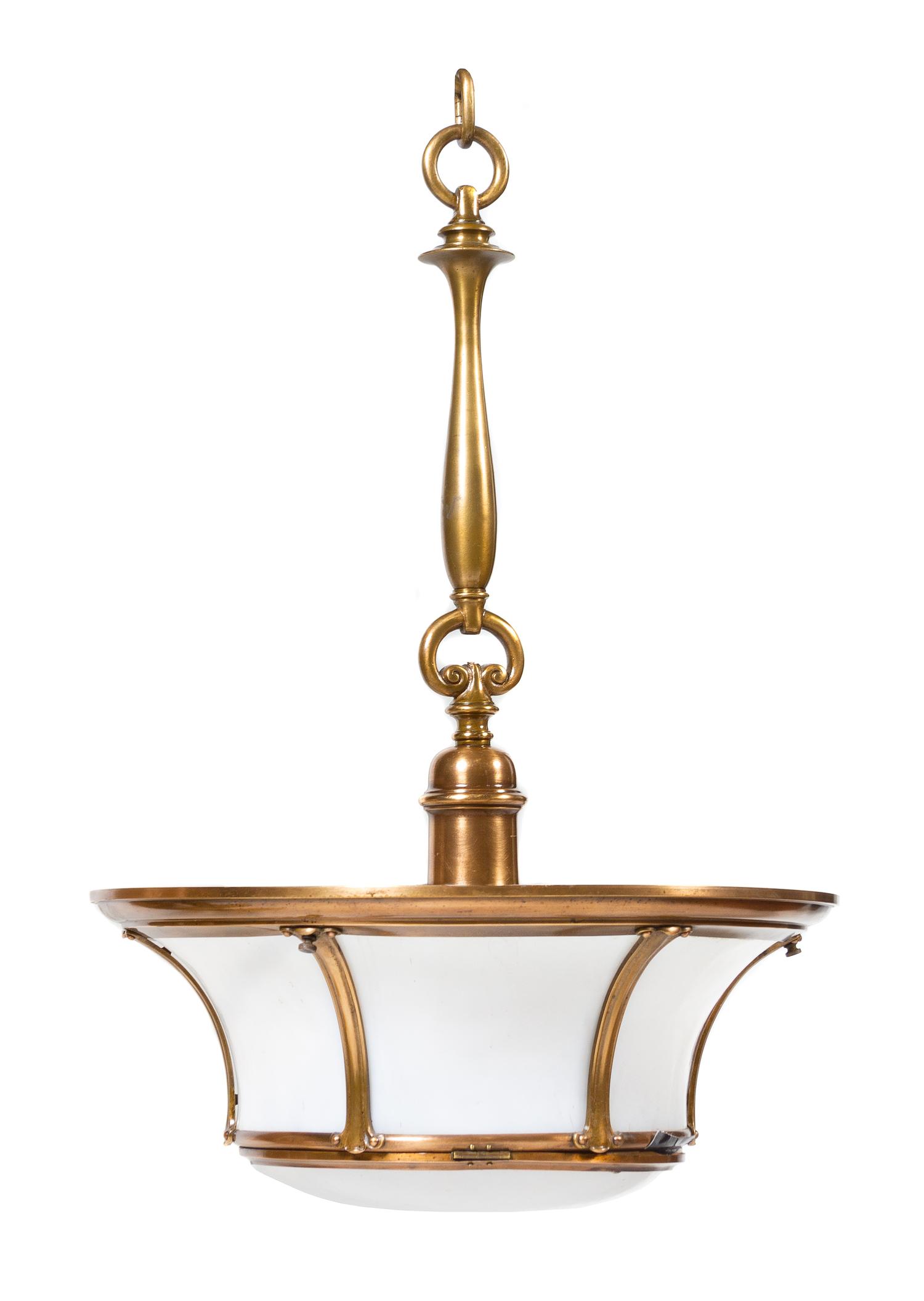 A Union Station Bronze Pendant Light Fixture Diameter 18 inches. — EARLY 20TH CENTURY